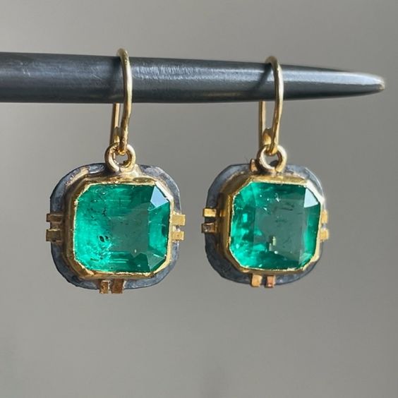 Pendientes cuadrados de cristal turquesa vintage