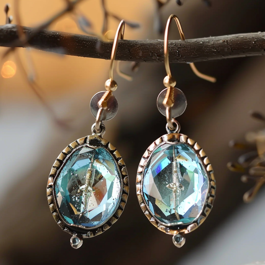 Boucles d'oreilles en verre bleu incrusté