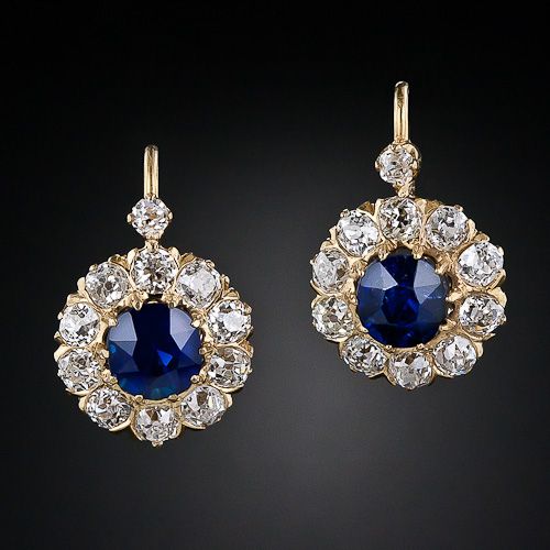 Pendientes vintage redondos de cristal azul