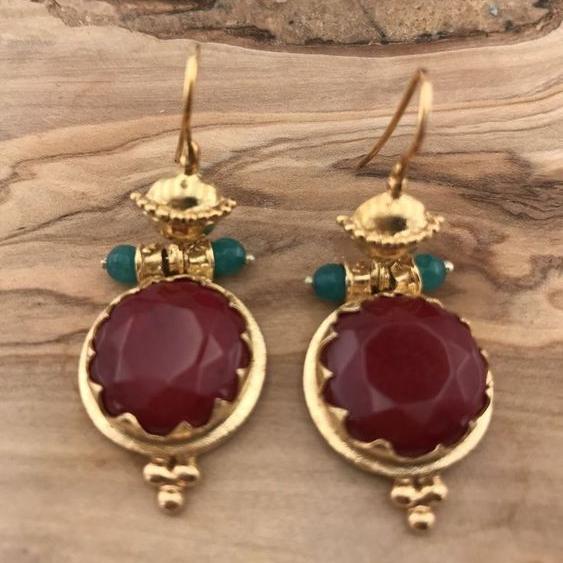 Pendientes vintage de cristal rojo redondo