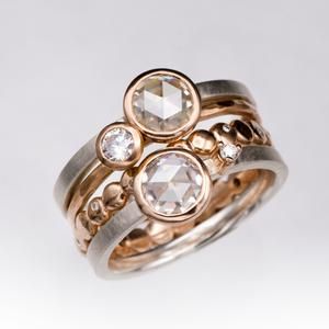 Bague vintage en zircon rose et argent à plusieurs niveaux