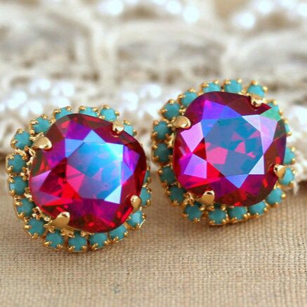 Pendientes vintage de ópalo azul granate