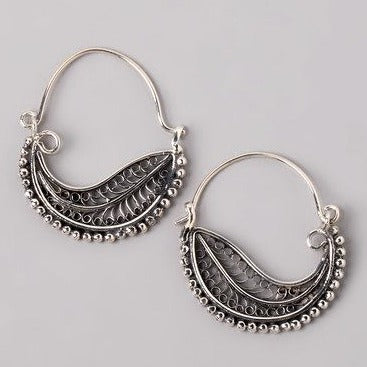 Boucles d'oreilles vintage en argent, motif feuille de panier