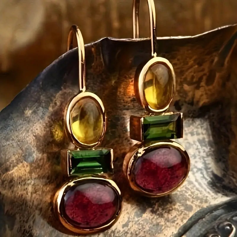 Boucles d'oreilles vintage en verre naturel doré