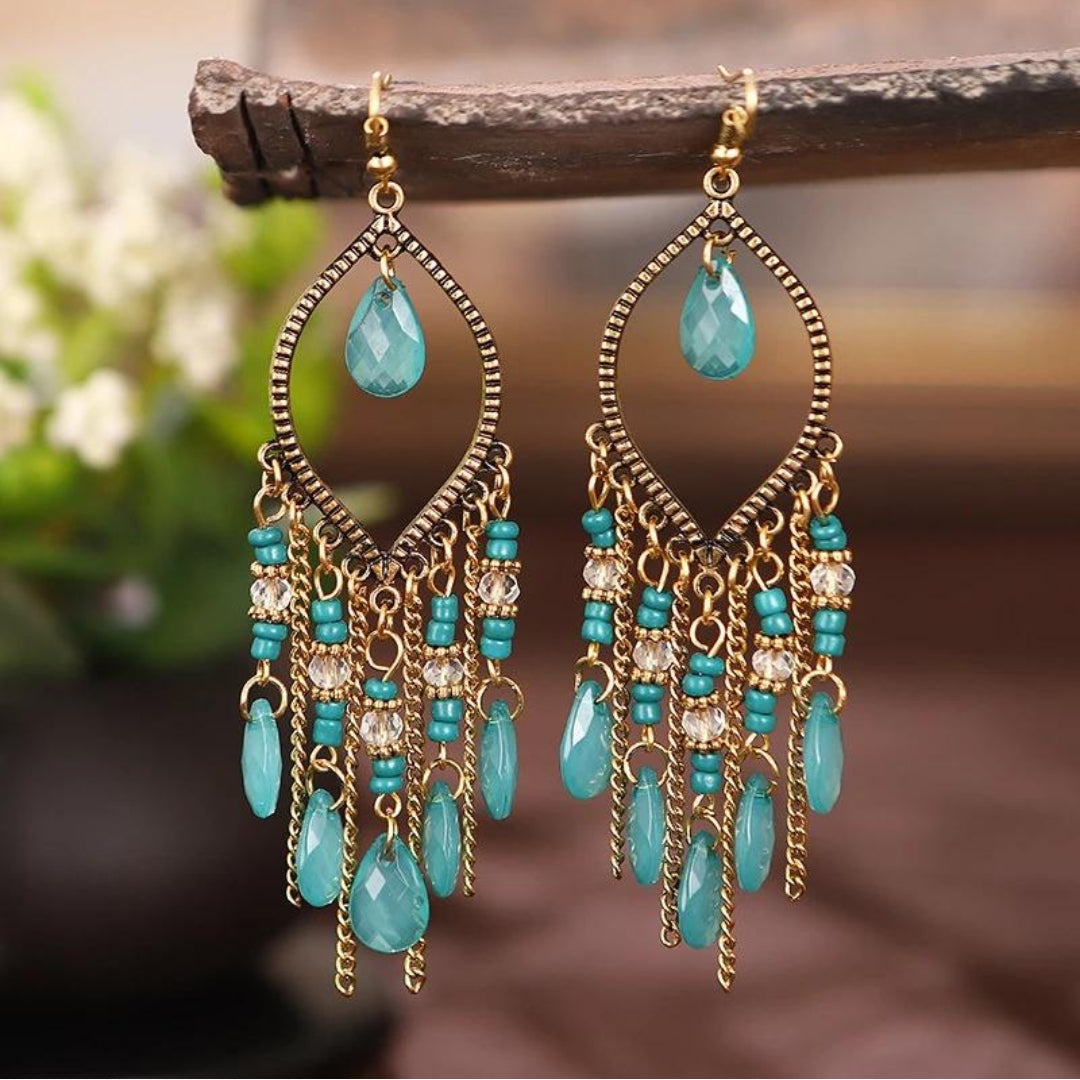Boucles d'oreilles pendantes mandala bohème en zircon bleu