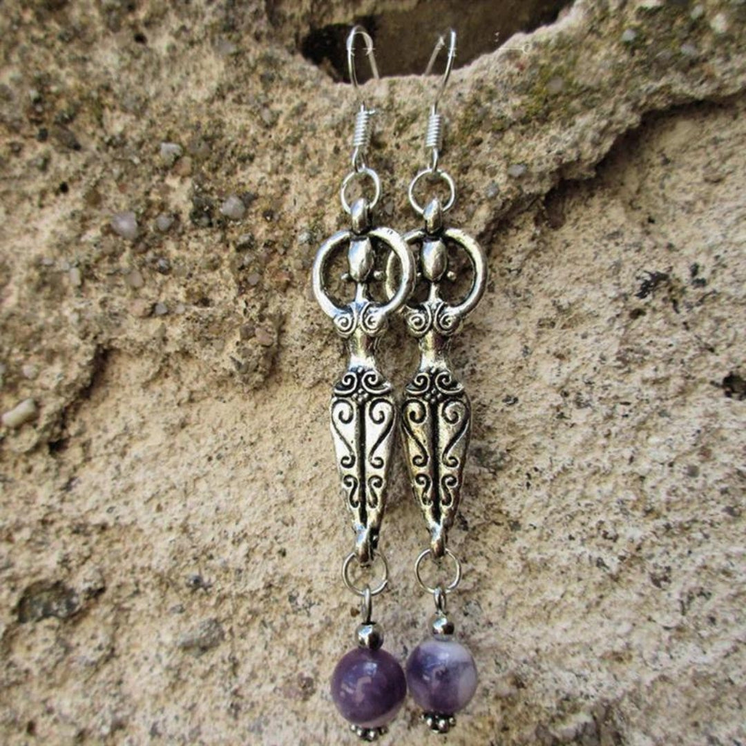 Pendientes colgantes vintage con amatista en plata de ley