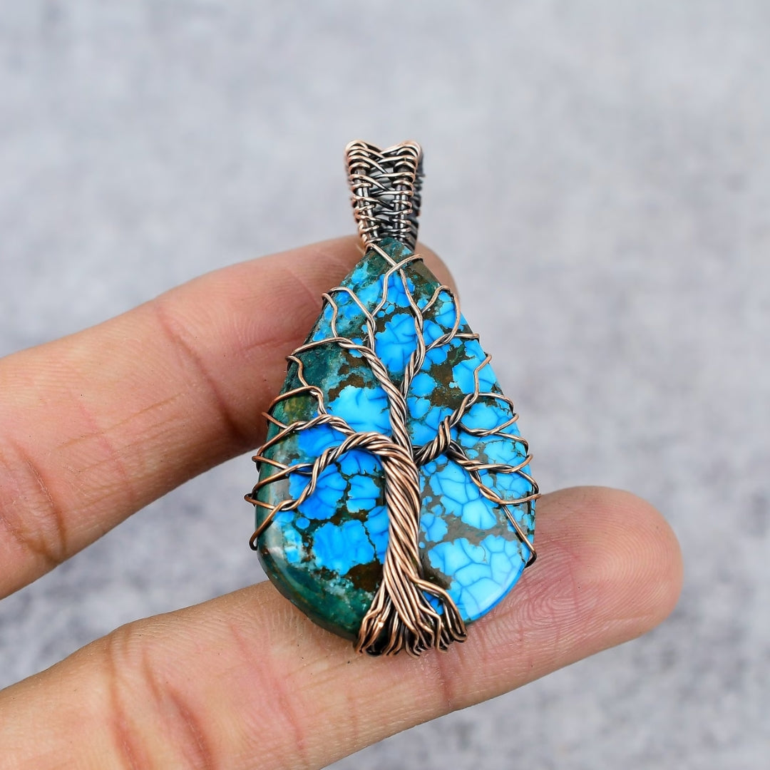 Boucles d'oreilles bohèmes arbre en opale bleue