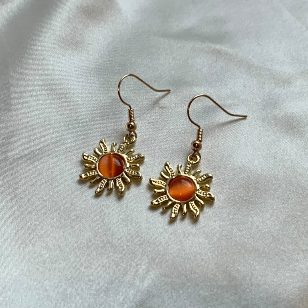 Boucles d'oreilles bohèmes égyptiennes avec pierre de feu et or