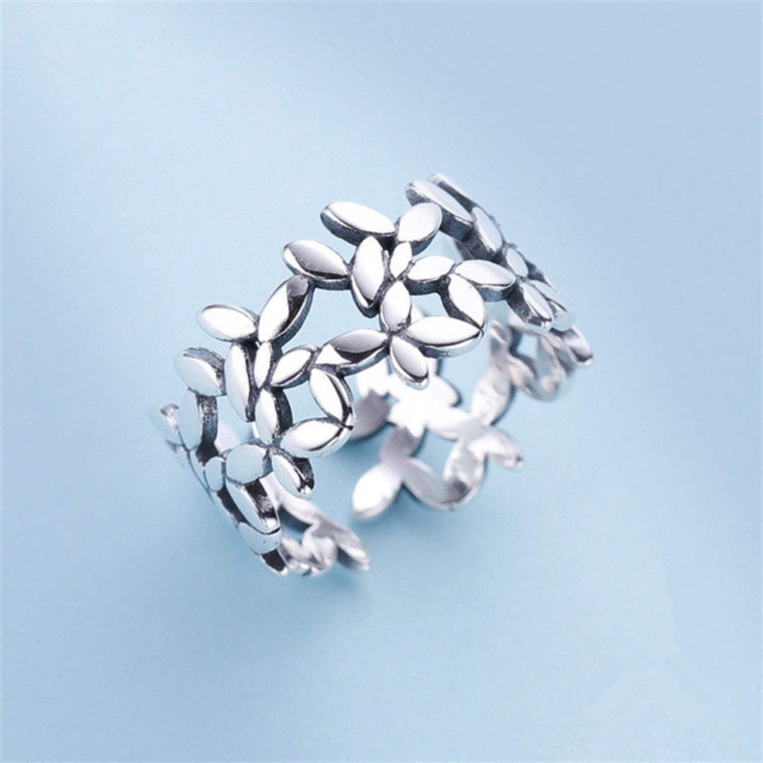 Anillo ajustable de hoja de plata