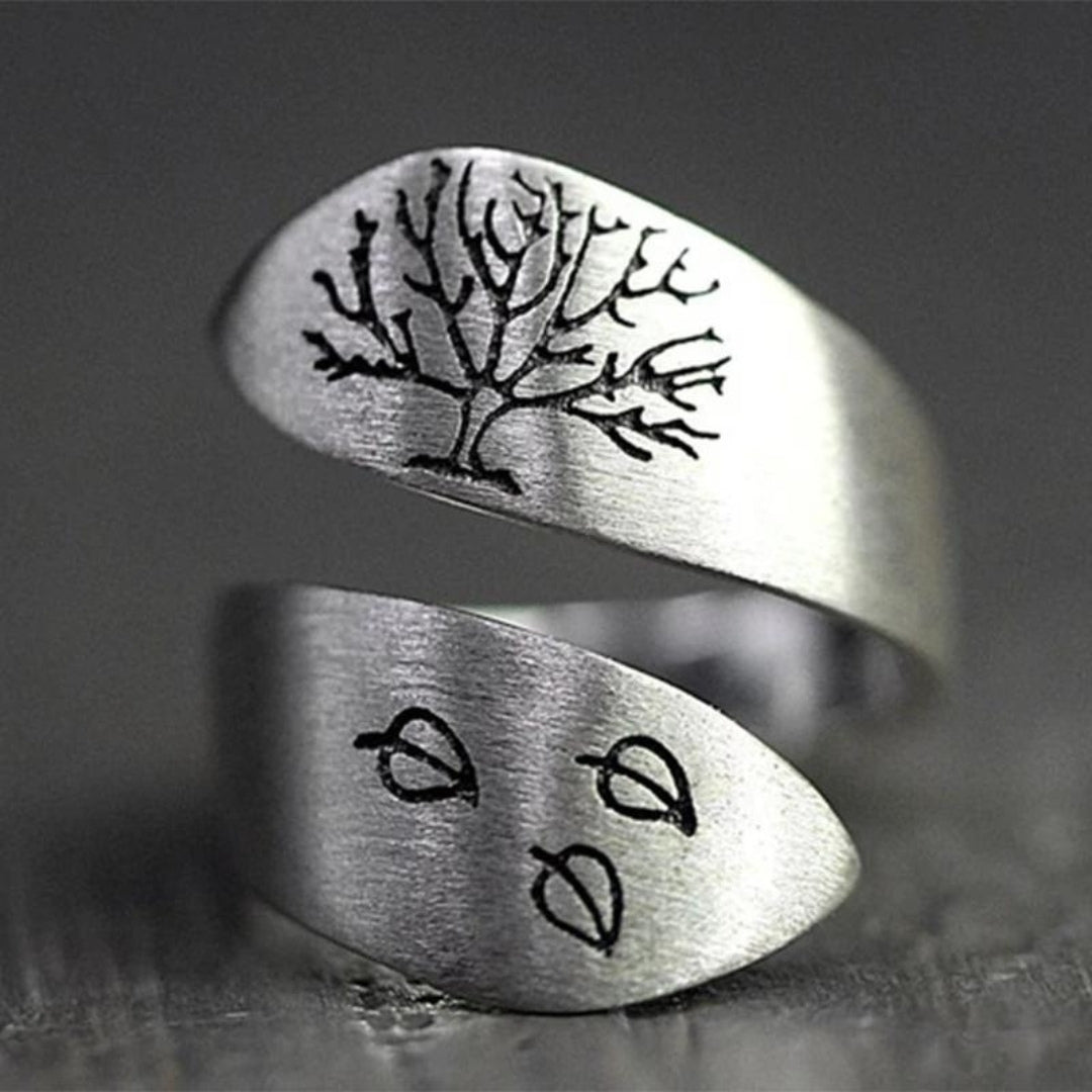 Anillo ajustable del árbol de la vida en plata