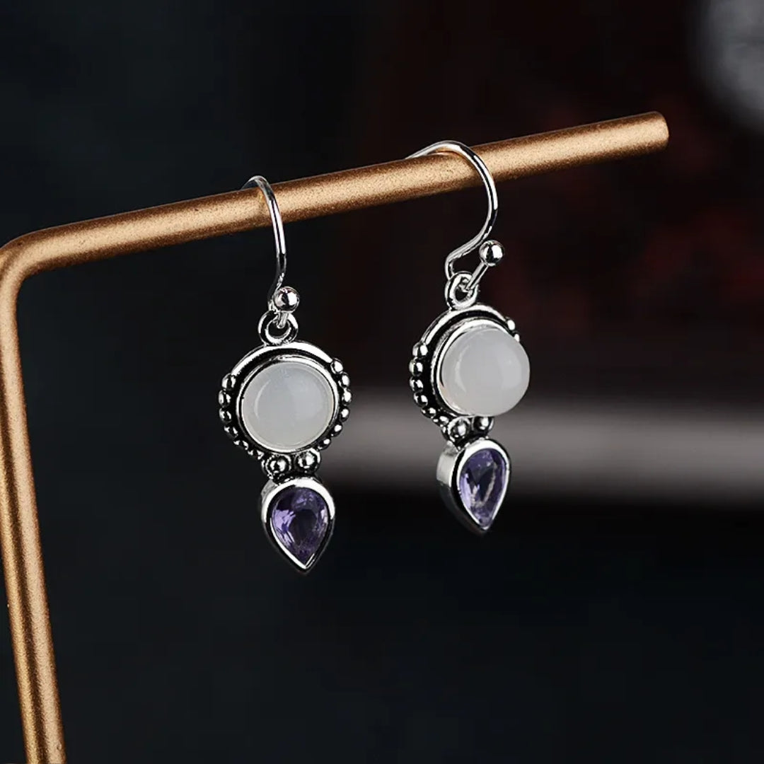 Boucles d'oreilles vintage en pierre de lune et cristal violet