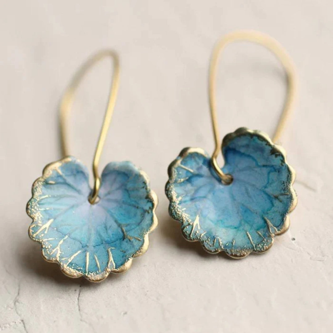 Pendientes vintage de hoja azul