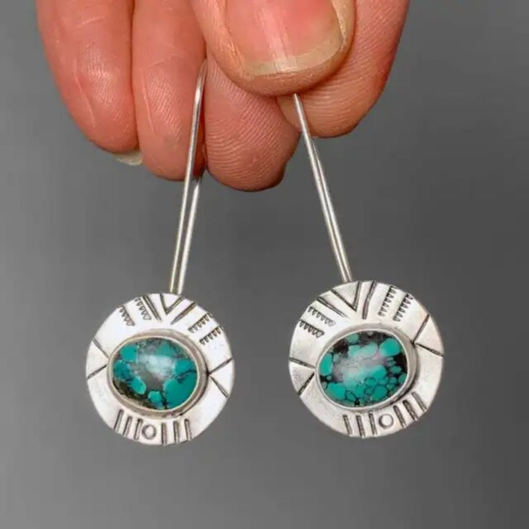 Boucles d'oreilles vintage vertes incrustées de pierres naturelles