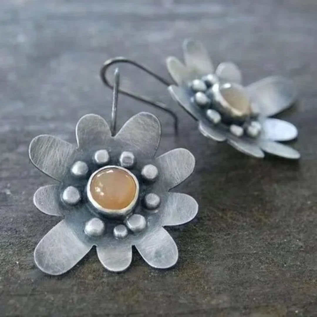 Boucles d'oreilles vintage en argent marguerite
