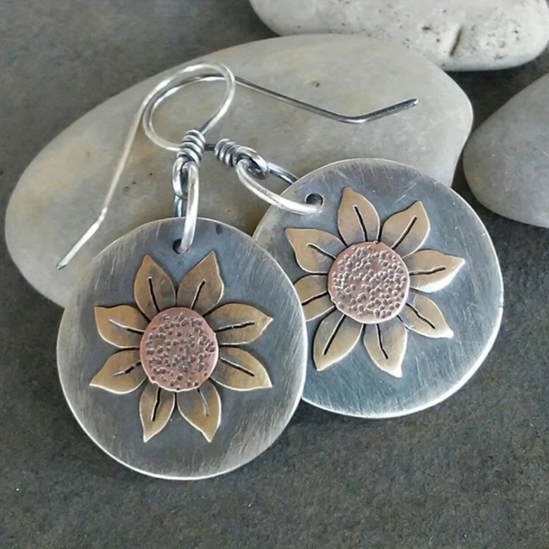 Boucles d'oreilles vintage marron marguerite
