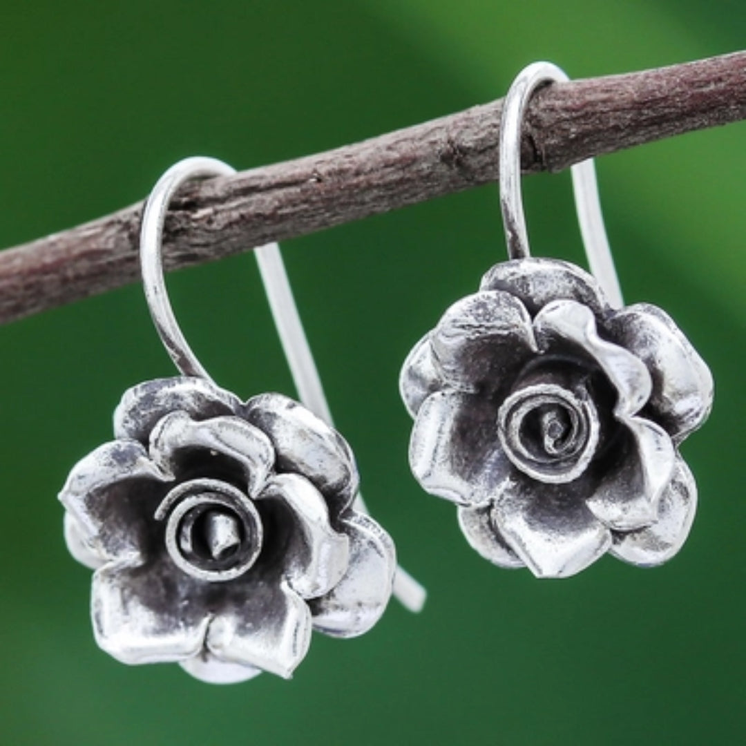 Pendientes vintage de flores bañados en plata