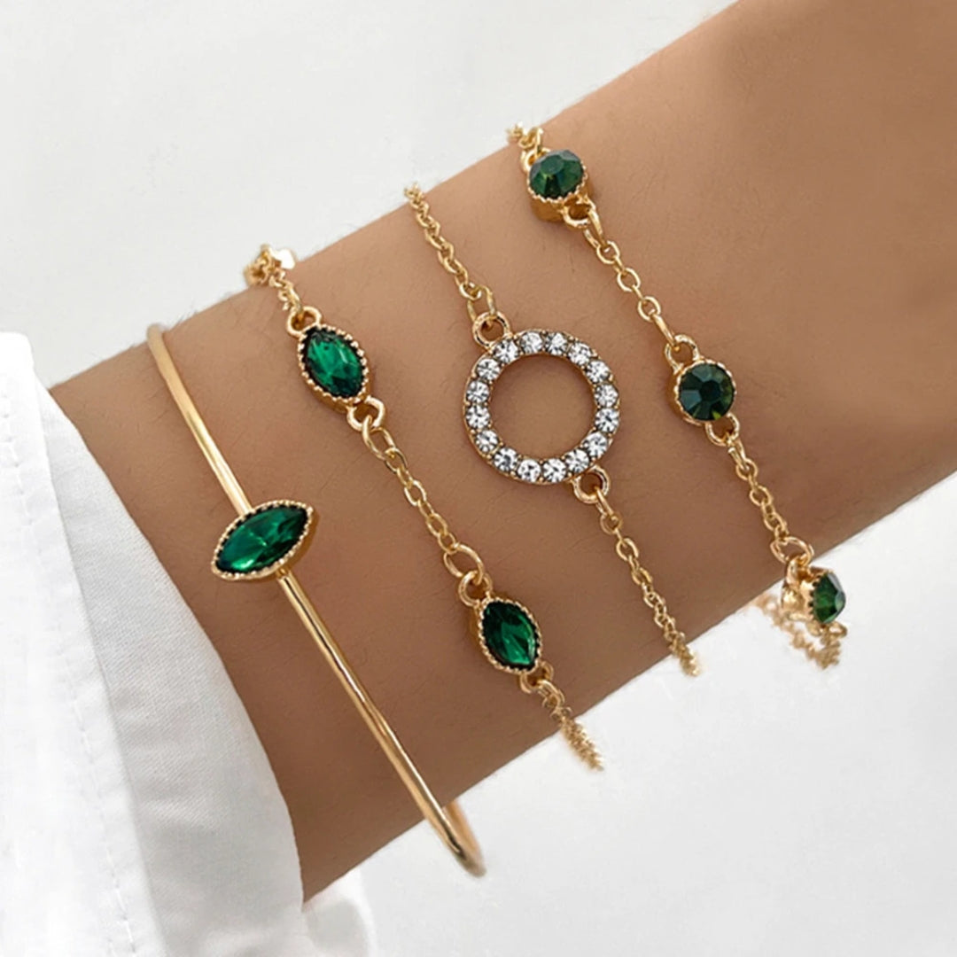 Pack Pulseras de Cristal Verde en Oro