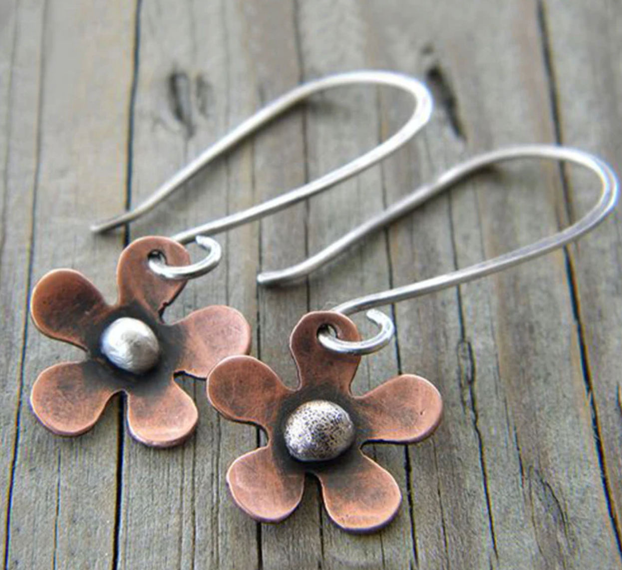 Pendientes vintage de flores en plata