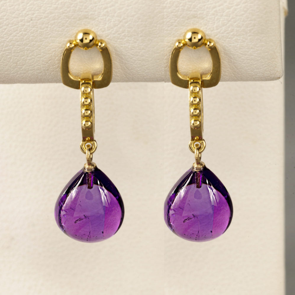 Pendientes vintage de cristal morado y dorado