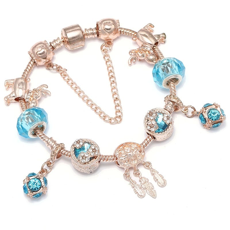 Bracelet en argent rose et zirconias bleues