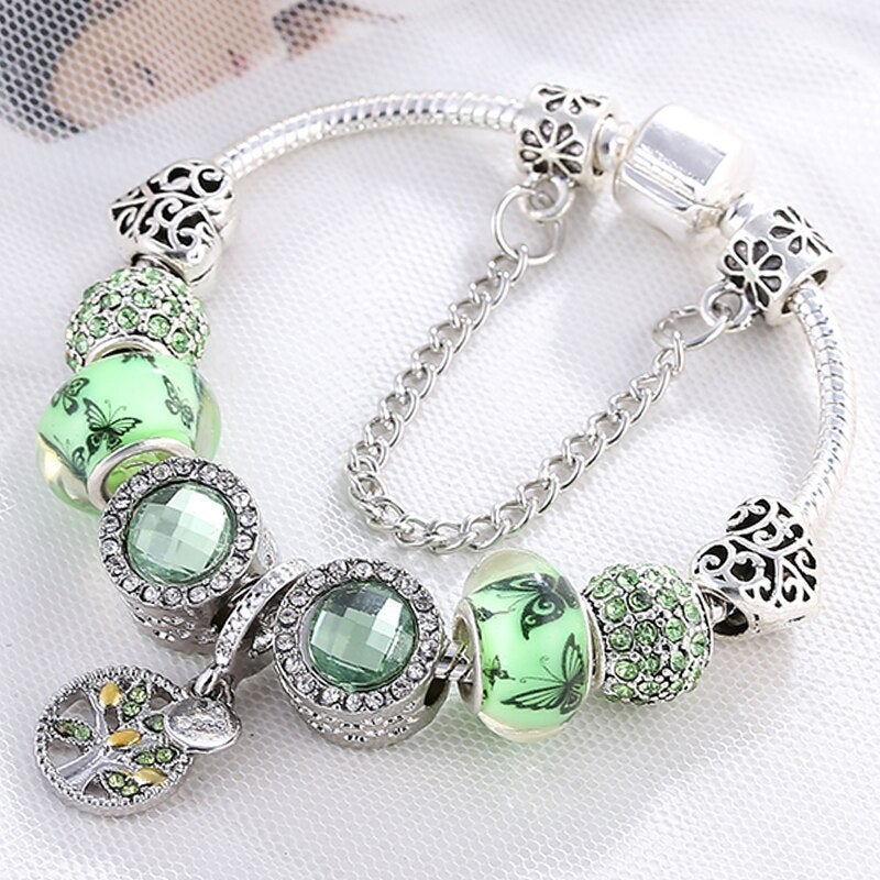 Bracelet en argent sterling et cristal vert