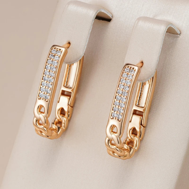 Elegant Gold Zirconia Chain Earrings