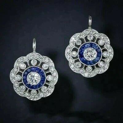 Pendientes vintage de circonita azul con mandala