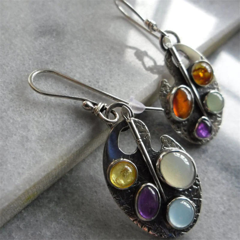 Boucles d'oreilles pendantes en pierre multicolore