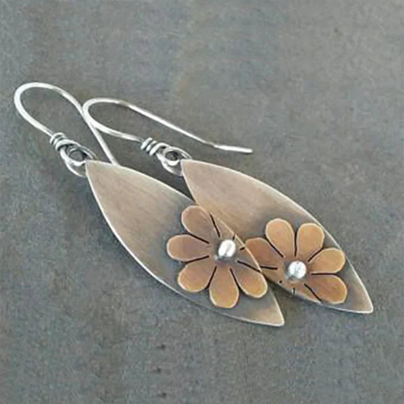 Pendientes vintage de flores marrones en plata