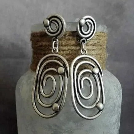 Boucles d'oreilles ovales vintage en argent avec motif labyrinthe