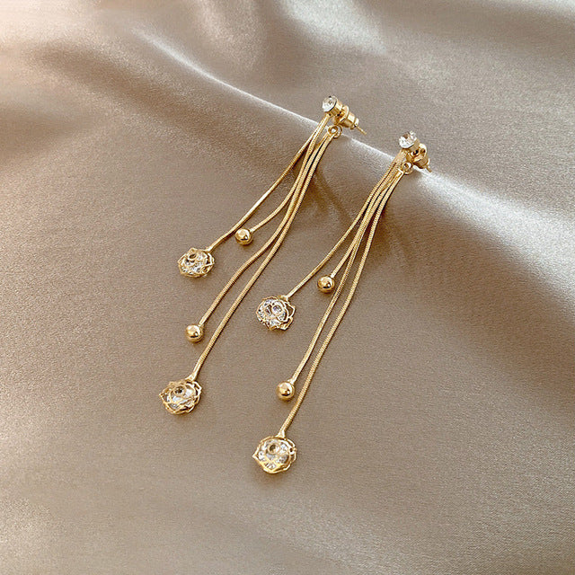 Boucles d'oreilles pendantes avec boules de cristal en or