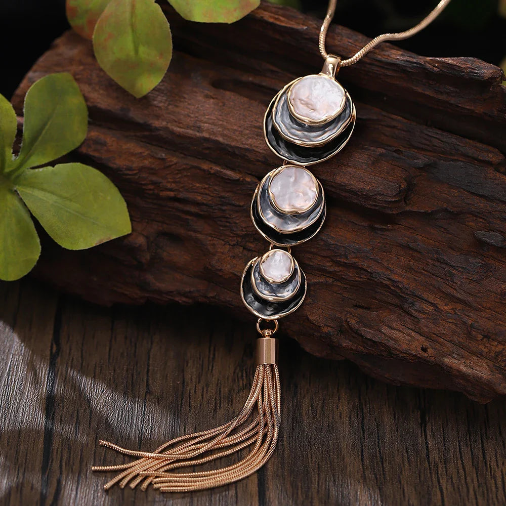 Collier vintage doré à pampille et chaîne ronde