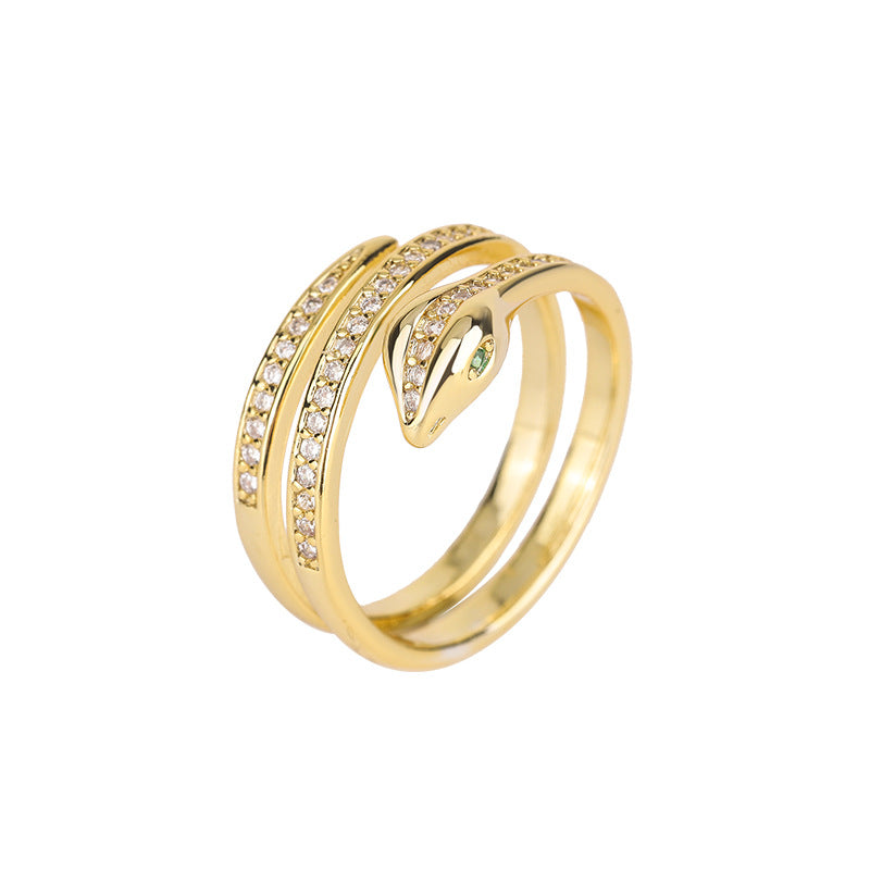 Anillo de Serpiente Ajustable con Circonitas en Oro y Plata