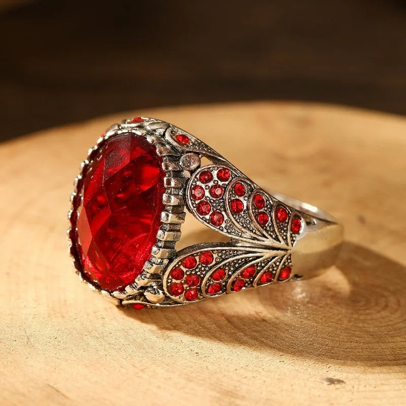 Vintage Silver & Red Garnet Statement Ring