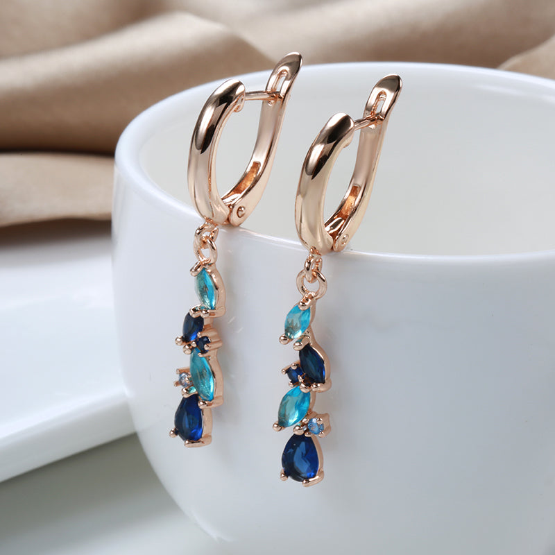 Boucles d'oreilles pendantes en cristal bleu