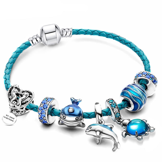Bracelet Oceano + Breloques incluses, en cuir et argent