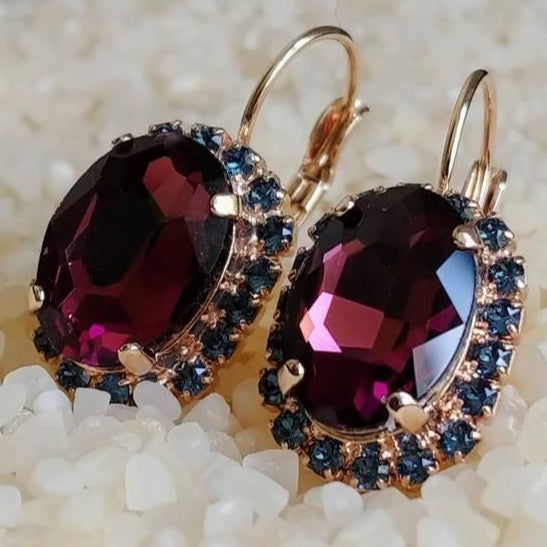 Pendientes vintage de circonita azul granate