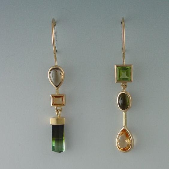 Pendientes colgantes vintage verdes y naranjas