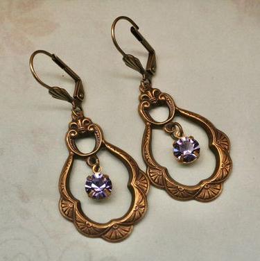 Pendientes vintage de bronce hueco