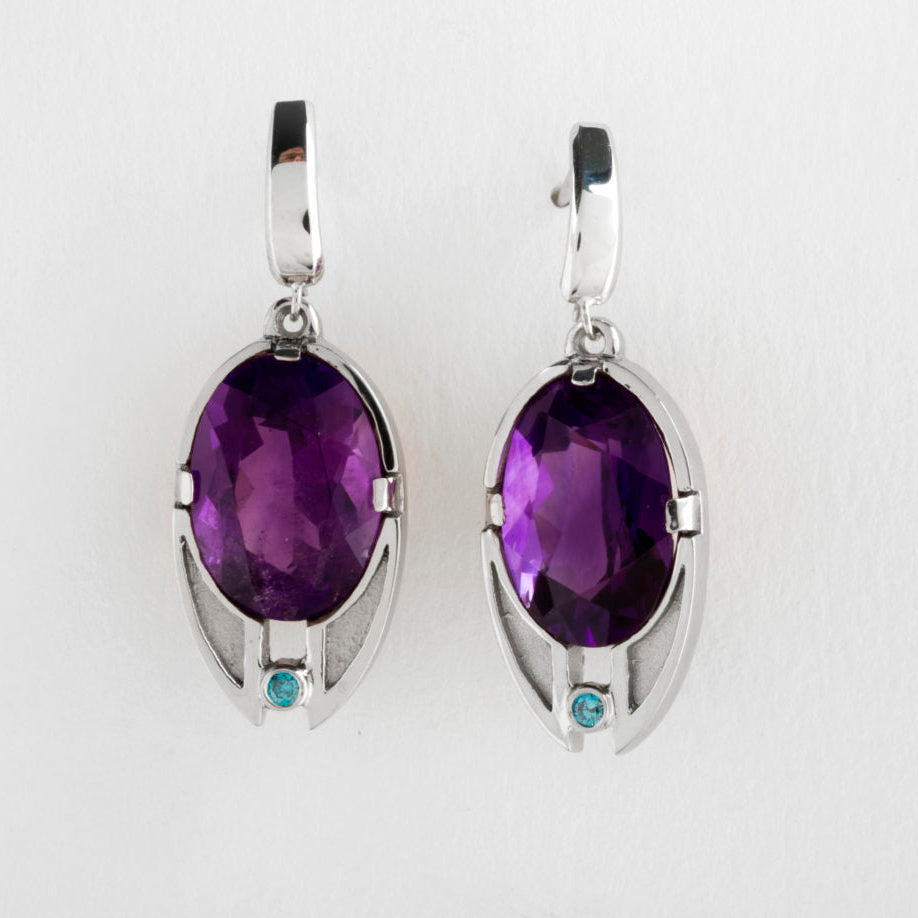 Boucles d'oreilles vintage violettes arrondies en argent