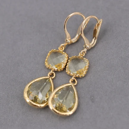 Pendientes de cristal de oro amarillo