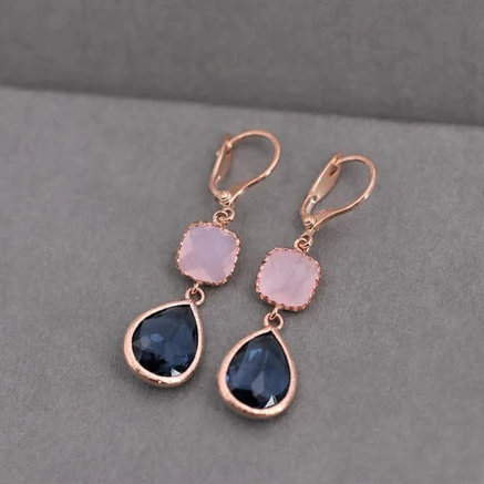 Boucles d'oreilles en cristal bleu et rose