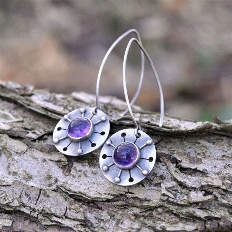 Boucles d'oreilles vintage arrondies en cristal violet