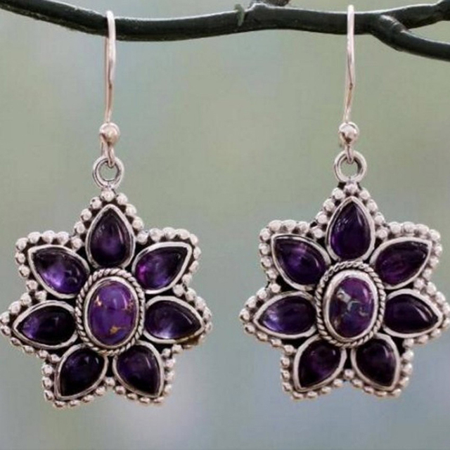 Pendientes vintage de flor morada
