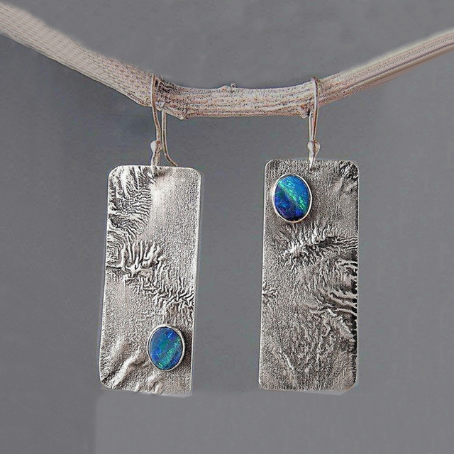 Pendientes vintage rectangulares de piedra azul