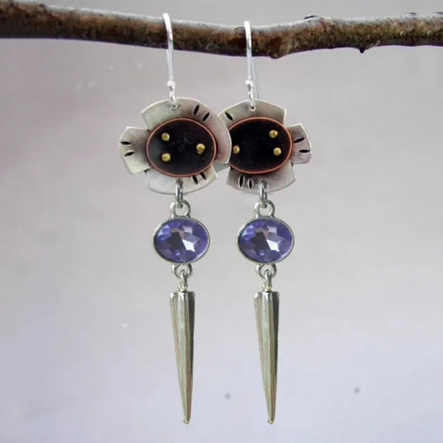 Pendientes vintage de cristal azul con flores