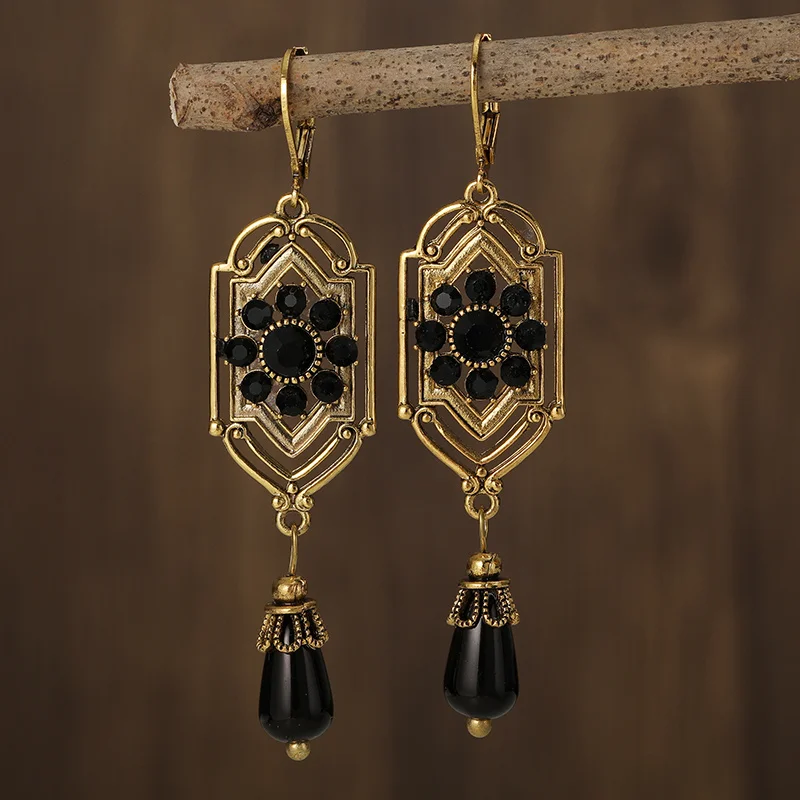 Boucles d'oreilles pendantes vintage en cristal noir