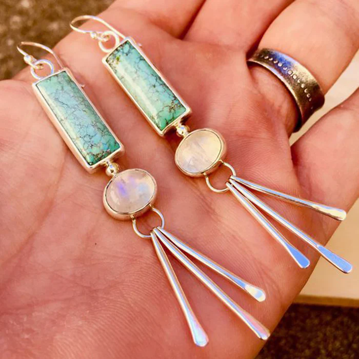 Pendientes colgantes vintage de piedra lunar