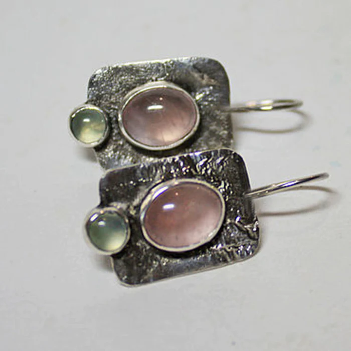 Pendientes vintage de cristal verde y rosa
