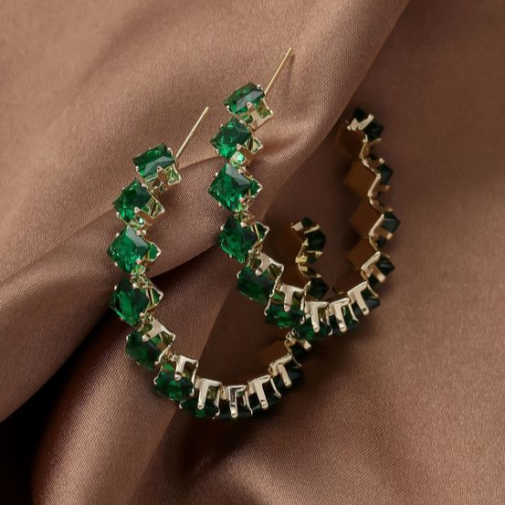 Pendientes de aro de cristal verde